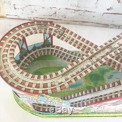 Retro Roller Coaster Wind-Up Tin Litho Toy, WORKS, Vintage J. Chein Mechanical C