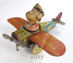 SCARCE 1930's Popeye The Pilot Marx WORKING Plane Tin Wind-Up Vintage Toy