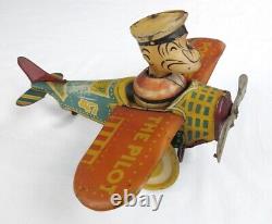 SCARCE 1930's Popeye The Pilot Marx WORKING Plane Tin Wind-Up Vintage Toy