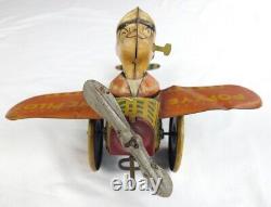 SCARCE 1930's Popeye The Pilot Marx WORKING Plane Tin Wind-Up Vintage Toy