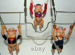 SCARCE NEAR MINTDISNEY1930's HAND-PAINTEDCELLLULOID 3 LITTLE PIGS ON TRAPEZE