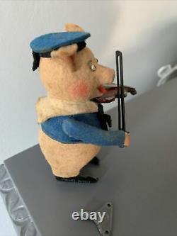 SCHUCO RARE Vintage 4.5 Wind Up Toy Pig Made Germany VIOLIN Works Great WithKey