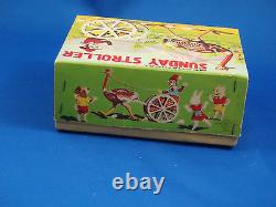 SUNDAY STROLLER Japan windup tin toy Ostrich Monkey Cart Celluloid MIB 0127