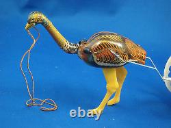 SUNDAY STROLLER Japan windup tin toy Ostrich Monkey Cart Celluloid MIB 0127