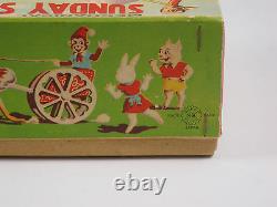 SUNDAY STROLLER Japan windup tin toy Ostrich Monkey Cart Celluloid MIB 0127