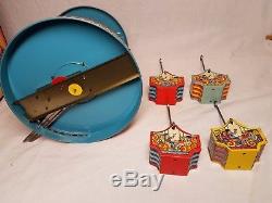 SUPER NICE VINTAGE RARE 1950'S CHEIN & CO TIN WIND UP CAROUSEL CIRCUS TOY WithBOX