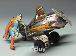 SUPER RARE Marx Superman roll over CHROME AIRPLANE windup tin litho TOY working