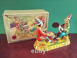 Scarce 1950's NBN Hausmann Tin Wind-up Musical Circus Clowns Tinplate with Or. Box