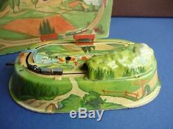Scarce US Zone ERCO Erdel Nr. 500 Tin Wind-up Scenic Railway Train with Or. Box