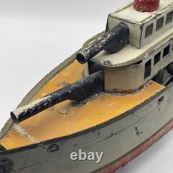 Schieble Dayton Gun Boat Ship Battleship Pressed Steel Hill Climber Toy Vintage