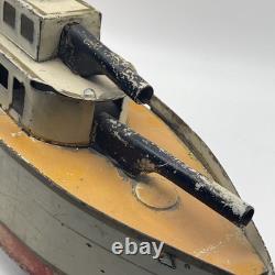 Schieble Dayton Gun Boat Ship Battleship Pressed Steel Hill Climber Toy Vintage