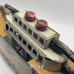 Schieble Dayton Gun Boat Ship Battleship Pressed Steel Hill Climber Toy Vintage