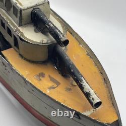 Schieble Dayton Gun Boat Ship Battleship Pressed Steel Hill Climber Toy Vintage