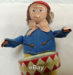 Schuco Tin Toy Germany Monkey Drummer Wind Up Drumming With Key