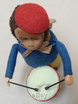 Schuco Tin Toy Germany Monkey Drummer Wind Up Drumming With Key