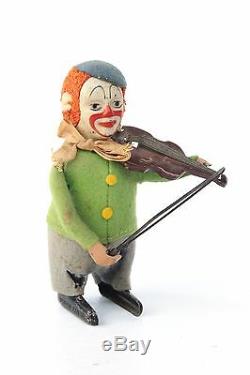 Schuco Tin Wind-Up Toy Clown with Violin Made in Germany