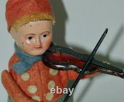 Schuco Wind-Up Bavarian Boy Playing Violin 1920s Working Excellent Condition