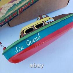 Sea Queen With Siren Old Vintage Antique Decorative Collectible Tin Toy Japan