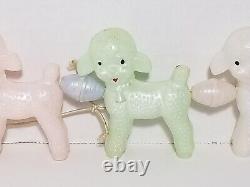 Set Of 5 Vintage Hard Plastic Lambs On String Baby Rattle Toy Sheep Pull Toy
