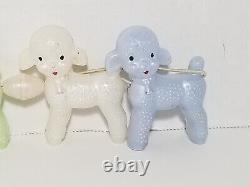 Set Of 5 Vintage Hard Plastic Lambs On String Baby Rattle Toy Sheep Pull Toy