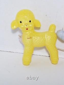 Set Of 5 Vintage Hard Plastic Lambs On String Baby Rattle Toy Sheep Pull Toy