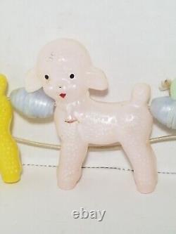 Set Of 5 Vintage Hard Plastic Lambs On String Baby Rattle Toy Sheep Pull Toy