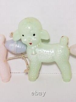 Set Of 5 Vintage Hard Plastic Lambs On String Baby Rattle Toy Sheep Pull Toy