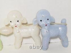 Set Of 5 Vintage Hard Plastic Lambs On String Baby Rattle Toy Sheep Pull Toy