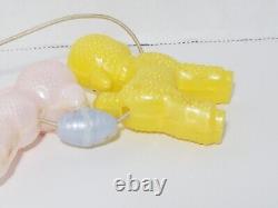 Set Of 5 Vintage Hard Plastic Lambs On String Baby Rattle Toy Sheep Pull Toy