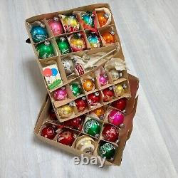 Set of Vintage Christmas Glass Toys. DDR/GDR. Soviet era. 1970s. 42 pcs