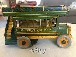 Strauss Mechanical Toy Interstate Bus 98 Green Color, Operational