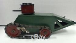 Structo Whippet WWI Tank Clockwork 1920s pressed steel wind up toy WORKS