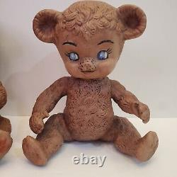 Sun Rubber Co Sunny the Bear 9 Fully Jointed Porcelain Bisque Brown Lot of 2