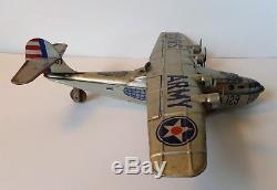 Super Rare Vintage 1930's Chein & Co Tin Wind Up Army Airplane Plane Toy