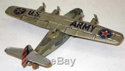 Super Rare Vintage 1930's Chein & Co Tin Wind Up Army Airplane Plane Toy