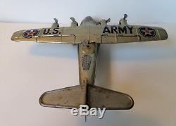 Super Rare Vintage 1930's Chein & Co Tin Wind Up Army Airplane Plane Toy