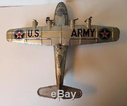 Super Rare Vintage 1930's Chein & Co Tin Wind Up Army Airplane Plane Toy