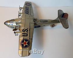 Super Rare Vintage 1930's Chein & Co Tin Wind Up Army Airplane Plane Toy