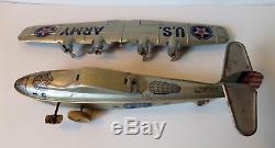 Super Rare Vintage 1930's Chein & Co Tin Wind Up Army Airplane Plane Toy