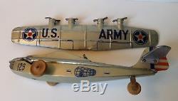 Super Rare Vintage 1930's Chein & Co Tin Wind Up Army Airplane Plane Toy
