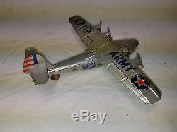 Super Rare Vintage 1940's Chein & Co Tin Wind Up Old Army Airplane Plane Toy