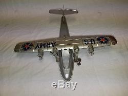 Super Rare Vintage 1940's Chein & Co Tin Wind Up Old Army Airplane Plane Toy