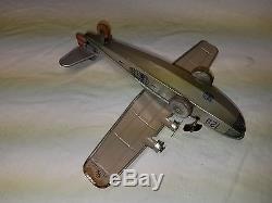 Super Rare Vintage 1940's Chein & Co Tin Wind Up Old Army Airplane Plane Toy