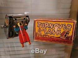 Superman Turnover Tank Wind Up Tin Toy 1940s MARX Silver Rollover WWII WORKS