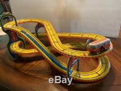 TECHNOFIX TOBOGGAN West Germany Tin Track with Wind Up Trolley Very Nice