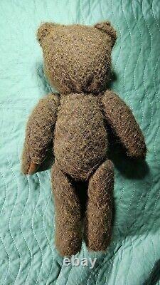 TEDDY BEAR with Jointed Head Arms and Legs Brown Leather Stitched Nose Paws Feet