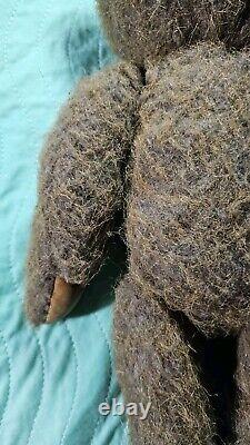 TEDDY BEAR with Jointed Head Arms and Legs Brown Leather Stitched Nose Paws Feet