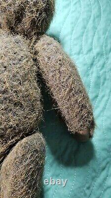 TEDDY BEAR with Jointed Head Arms and Legs Brown Leather Stitched Nose Paws Feet