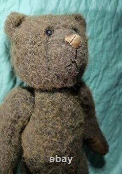 TEDDY BEAR with Jointed Head Arms and Legs Brown Leather Stitched Nose Paws Feet