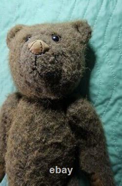 TEDDY BEAR with Jointed Head Arms and Legs Brown Leather Stitched Nose Paws Feet